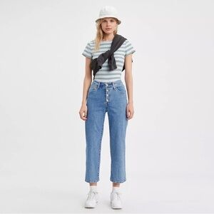 Levi’s | Mile High Wide Leg Exposed Button Crop Blue Denim Jean 29/8 90s Y2K